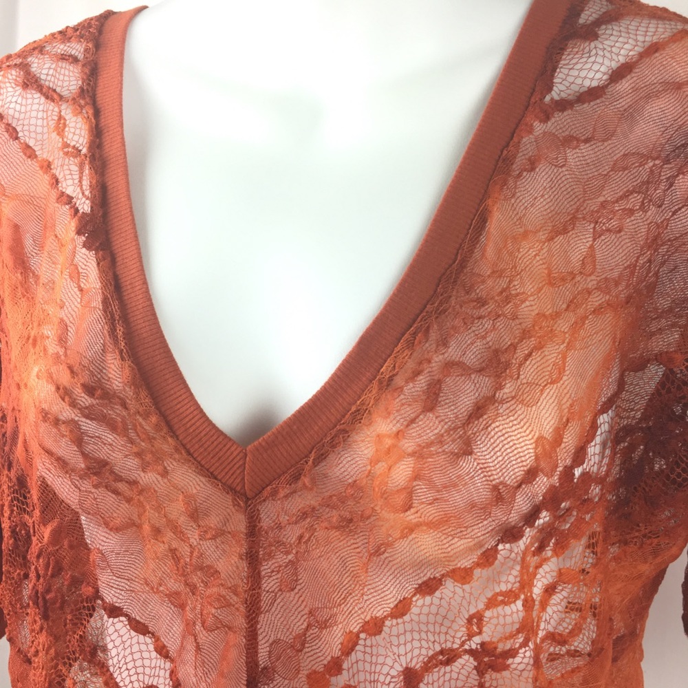 🎈3for$10 BKE Orange Lace Sheer Boho Ombre Top-M